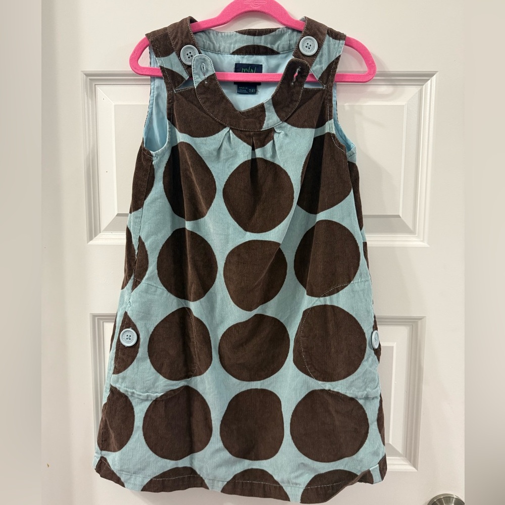 Mini Boden Brown and Blue Polka Dot Dress